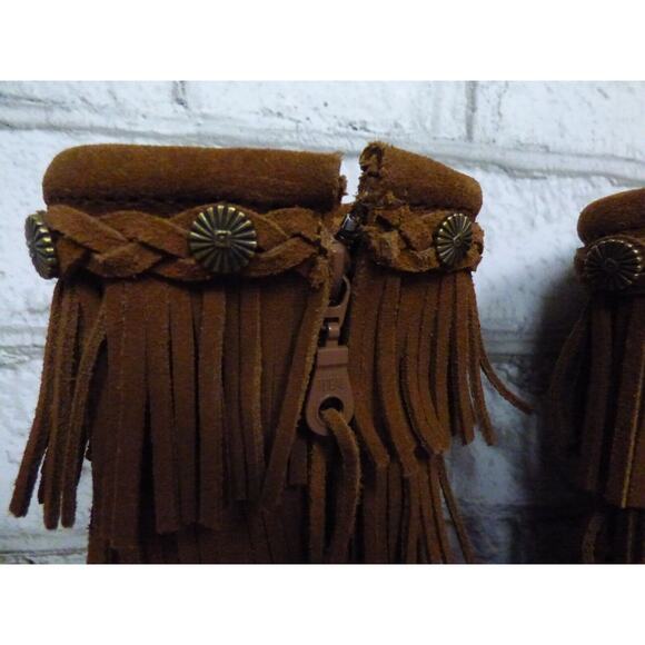 Minnetonka Dusty Brown Suede Leather Fringe Boots Girl's Size 7 NEW - Picture 3 of 8